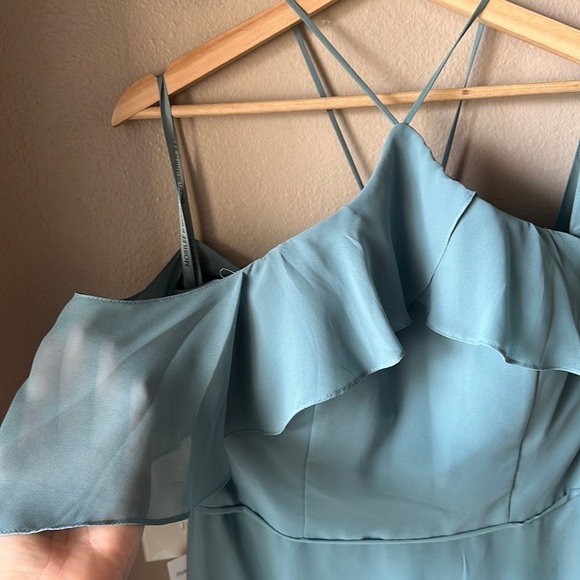 MORILEE BY MADELINE GARDNER Deep Sea Cold Shoulder Chiffon Bridesmaid Dress - Picture 7 of 16